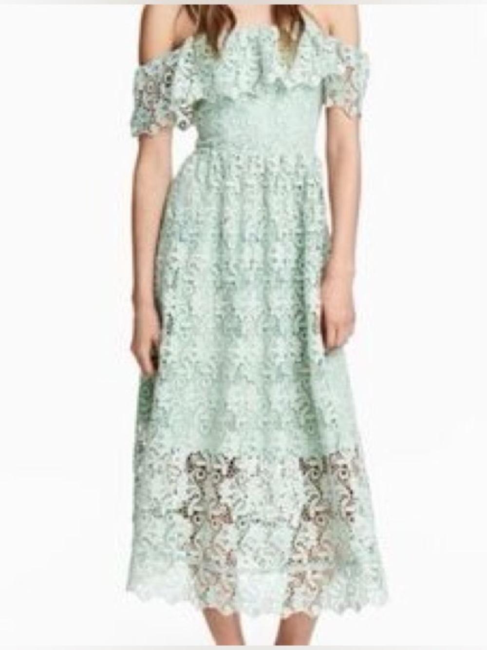 Gorgeous H&M mint green lace off shoulder dress